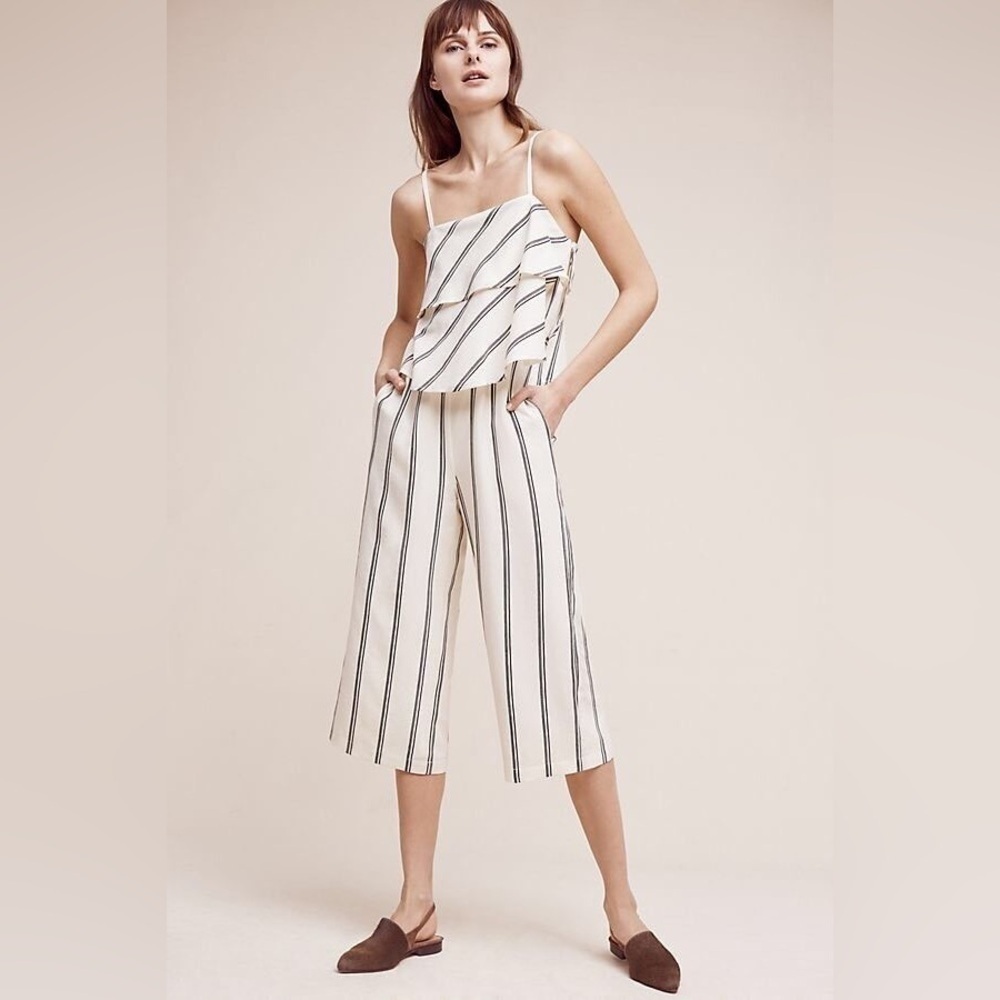 Anthropologie Elevenses Kinley Striped Jumpsuit Size Small Wide Leg